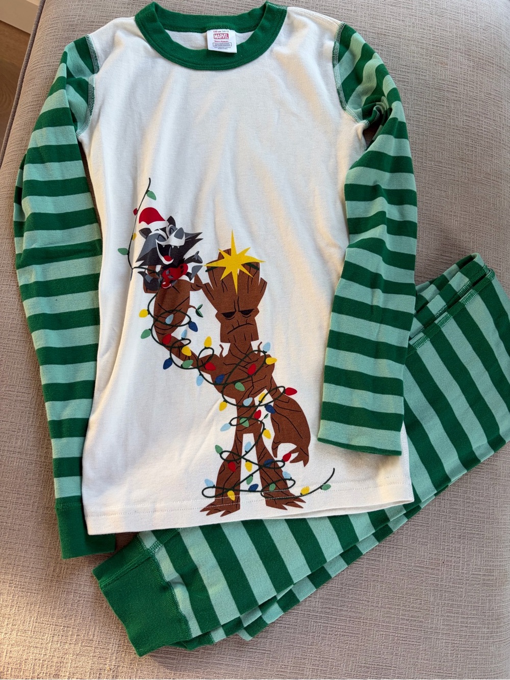 Groot & Rocket Holiday Kids Pajama Set - Green Stripe